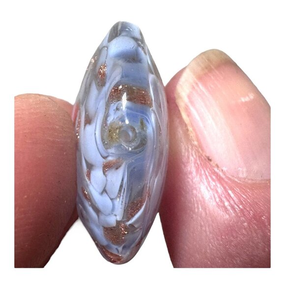 Handcrafted Lampwork Glass Beads - Set Of 7 - Blue & Copper Swirls Flat Discs - Picture 5 of 6